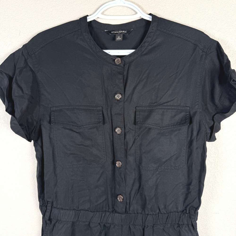 Banana Republic Utility Dress Womens M Black Tencel Button Front Cuffed Sleeve - Picture 3 of 9